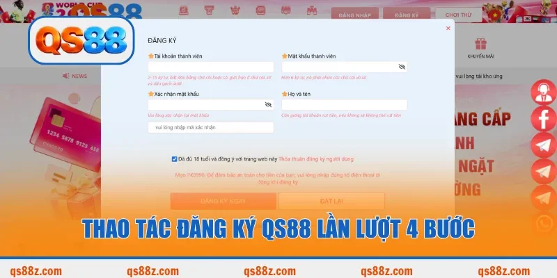 Thao tác đăng ký QS88 lần lượt 4 bước